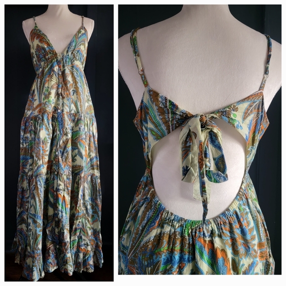 House of Harlow Cutout Tie Empire Waist Floral Paisley Beach Summer‎ Maxi Dress - Picture 1 of 15
